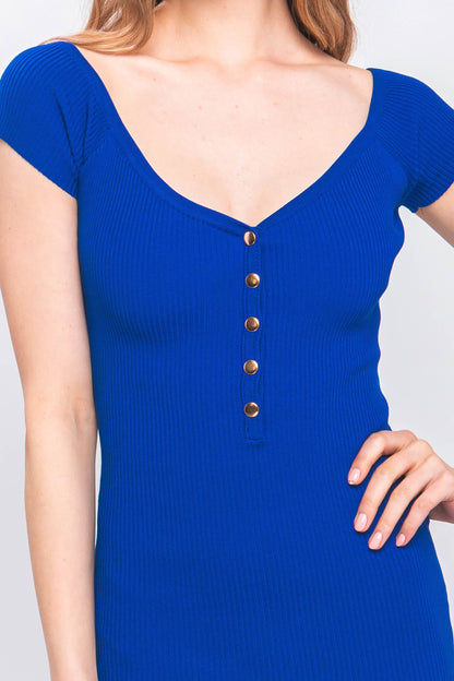 Knit Buttoned Mini Dress