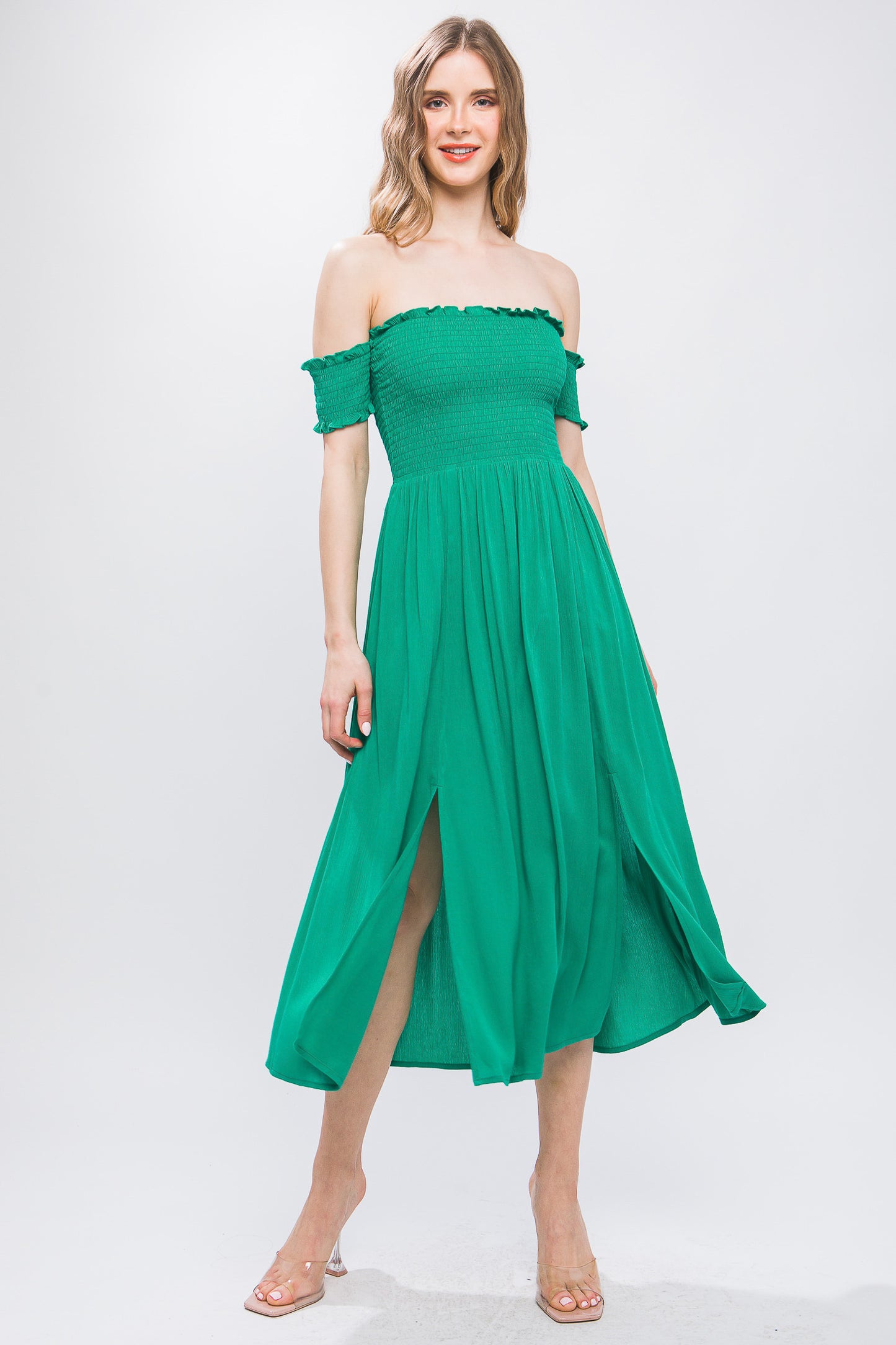 Flowy Off Shoulder Midi Dress