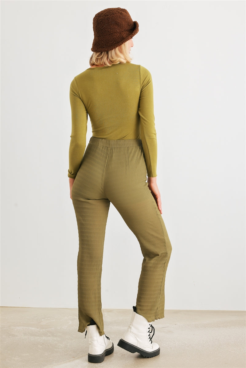 Green Cutout Tie Knit Long Sleeve Bodysuit