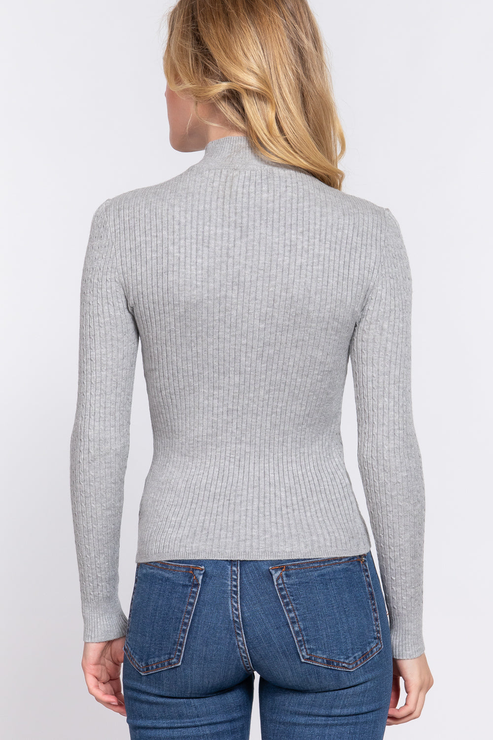 Long Slv Mock Neck Rib Sweater