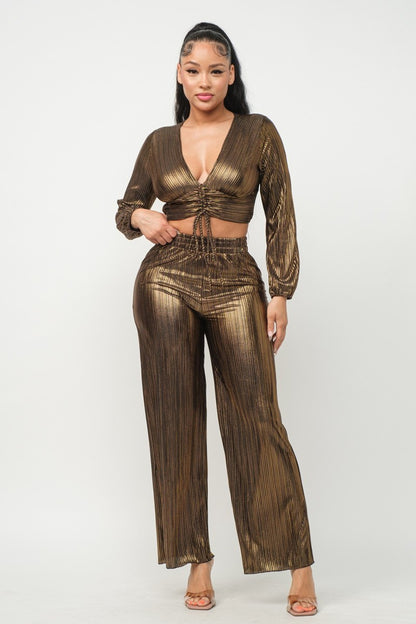 2-Piece Metallic Plissé Set