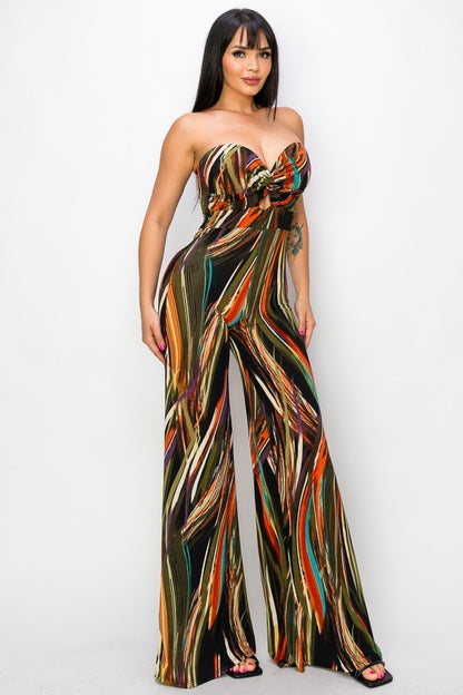 Twist Front Print Jumpsuit