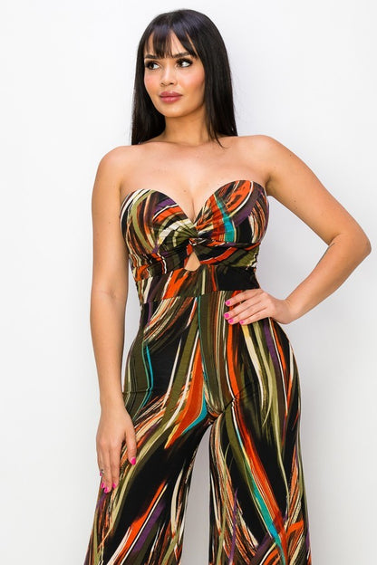 Twist Front Print Jumpsuit