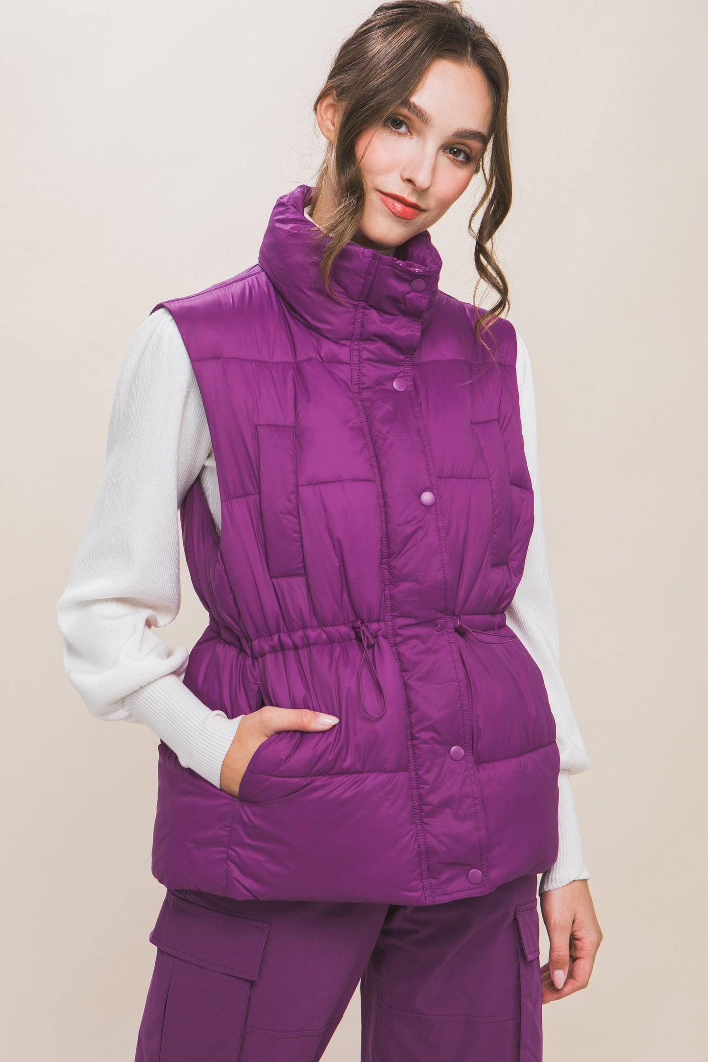 Zip Up Puffer Vest with Toggles