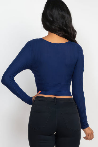 Ribbed Front Wrap Long Slv Top