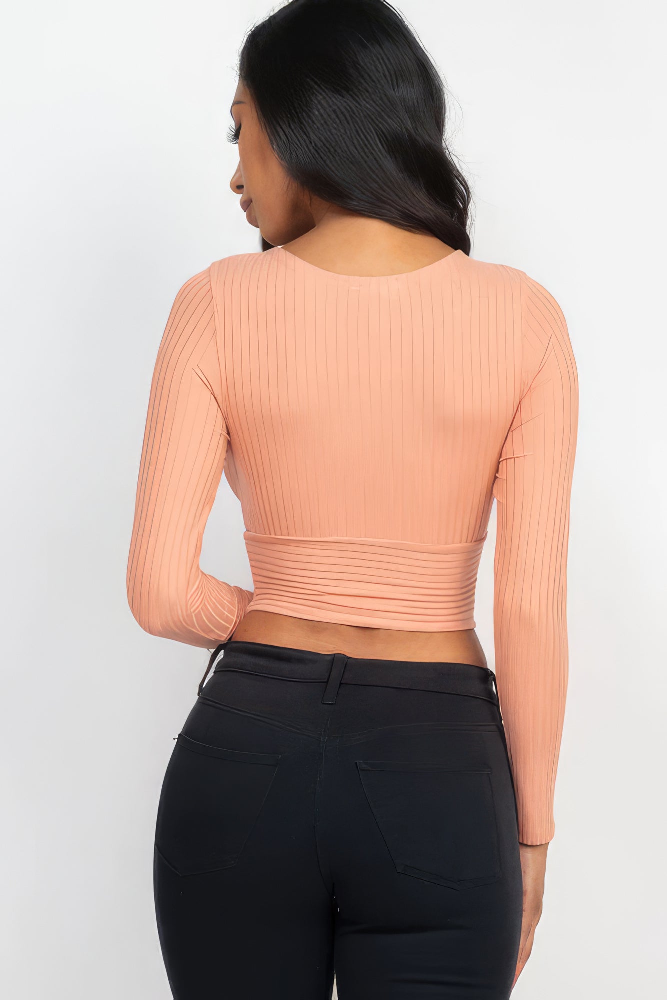 Ribbed Front Wrap Long Slv Top