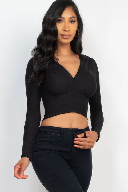 Ribbed Front Wrap Long Slv Top