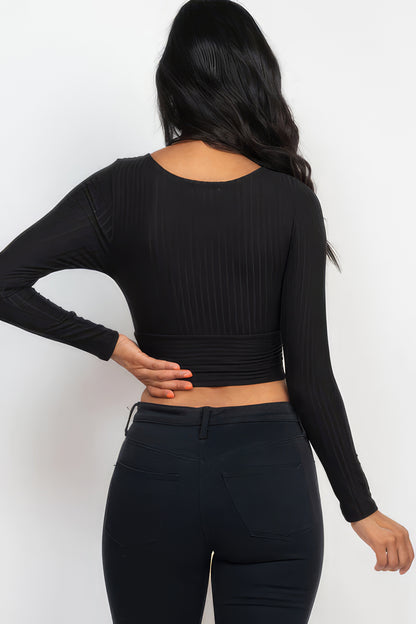 Ribbed Front Wrap Long Slv Top