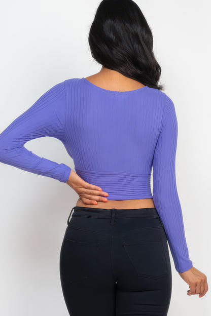 Ribbed Front Wrap Long Slv Top