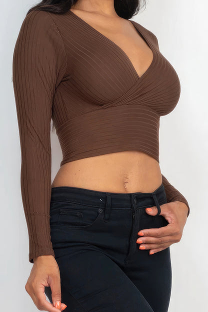 Ribbed Front Wrap Long Slv Top