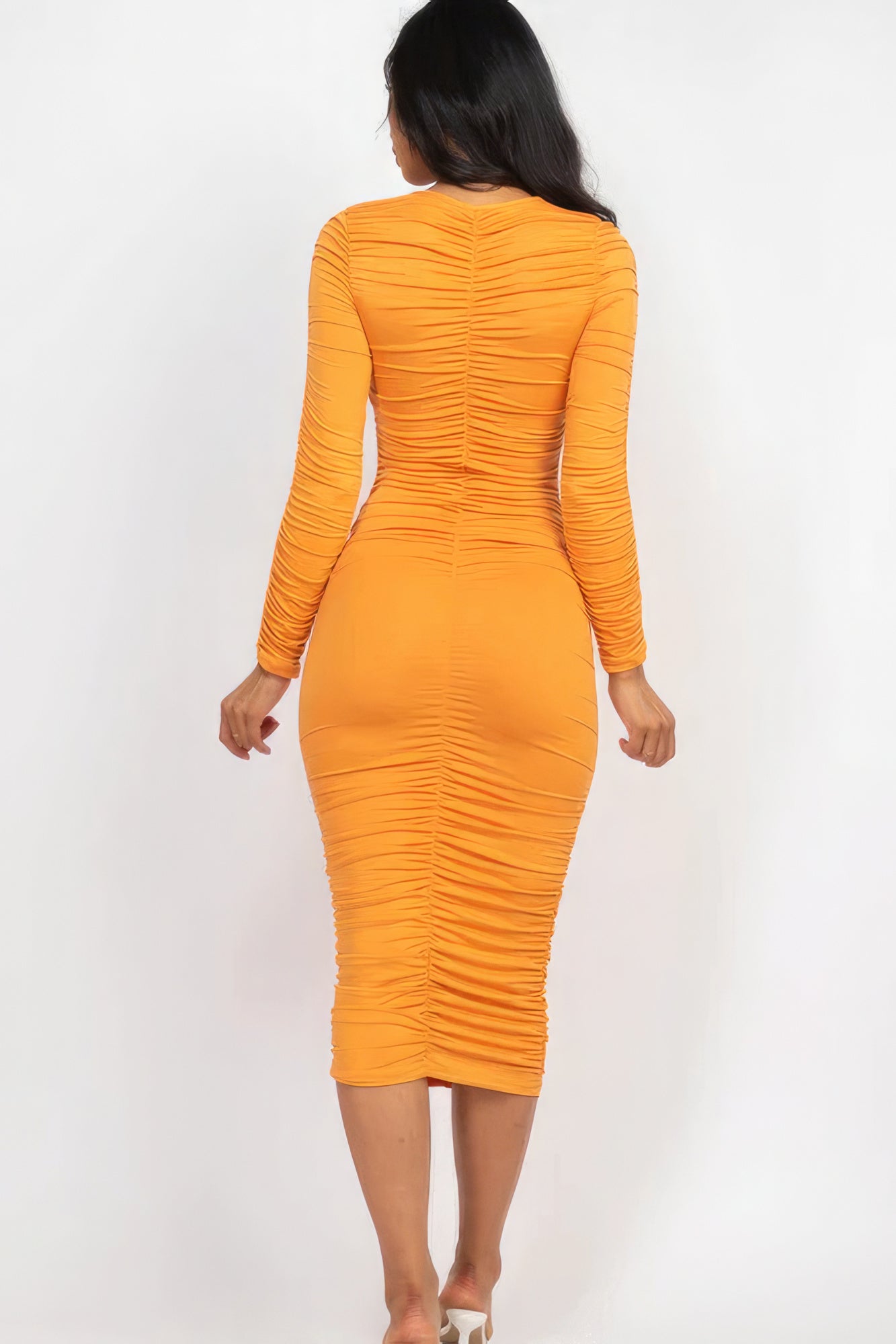 Ruched Long Slv Midi Dress