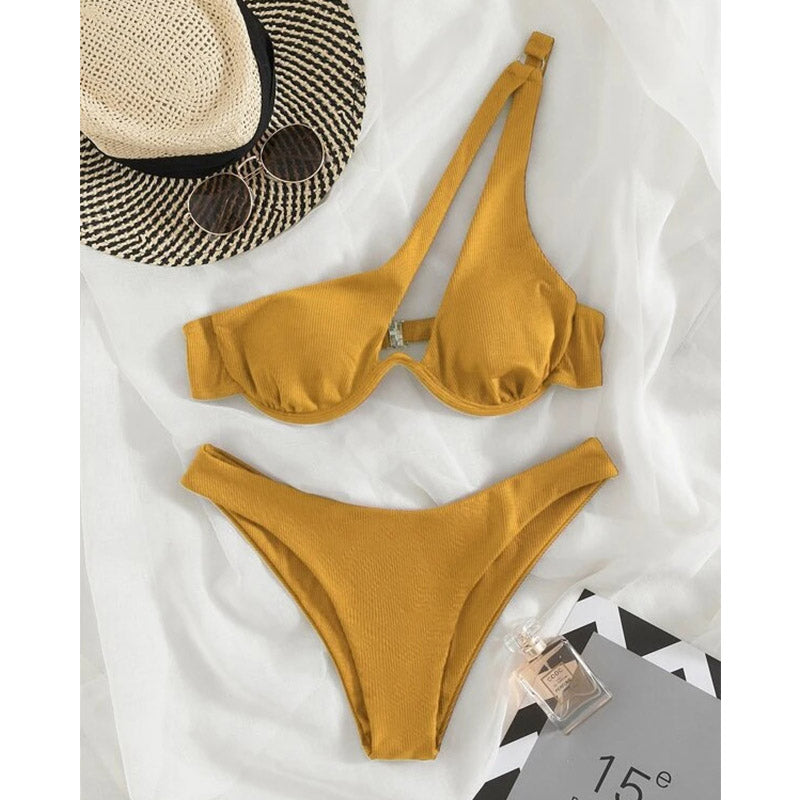 Sexy One Shoulder Hollow Out Bikini Set