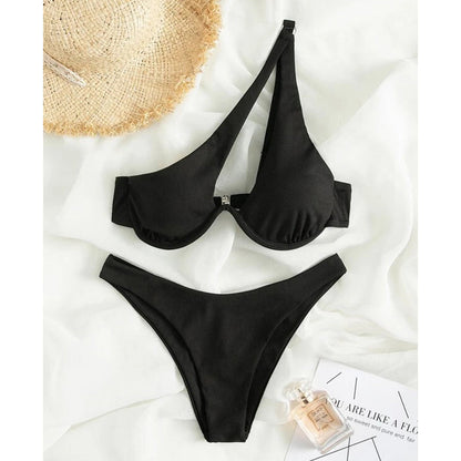 Sexy One Shoulder Hollow Out Bikini Set