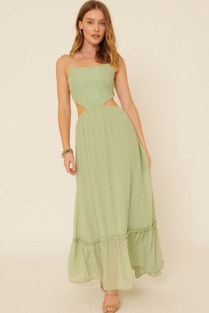 A Sheer, Chiffon Floral Lace Maxi Dress - Cherry Angel