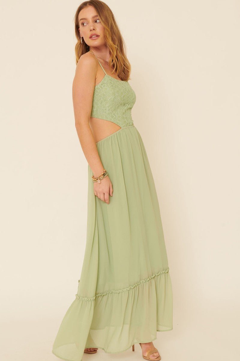 A Sheer, Chiffon Floral Lace Maxi Dress - Cherry Angel