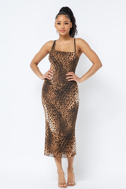 Animal Print Midi Dress With Strap - Cherry Angel