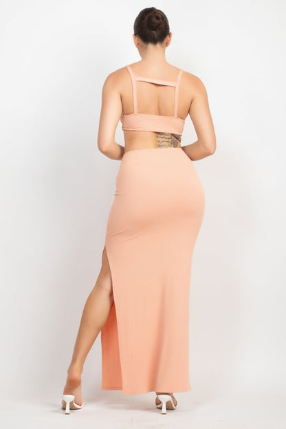 Cutouts Side Slit Maxi Dress - Cherry Angel