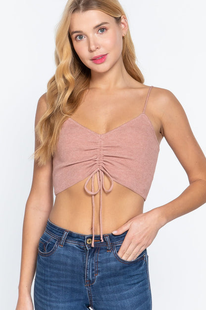 Front Ruched Detail Sweater Knit Crop Cami Top - Cherry Angel