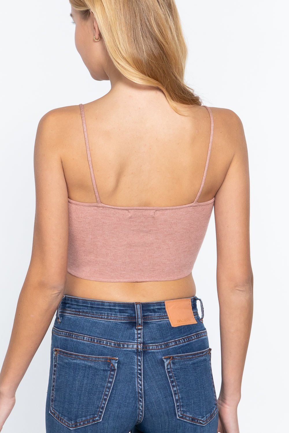 Front Ruched Detail Sweater Knit Crop Cami Top - Cherry Angel