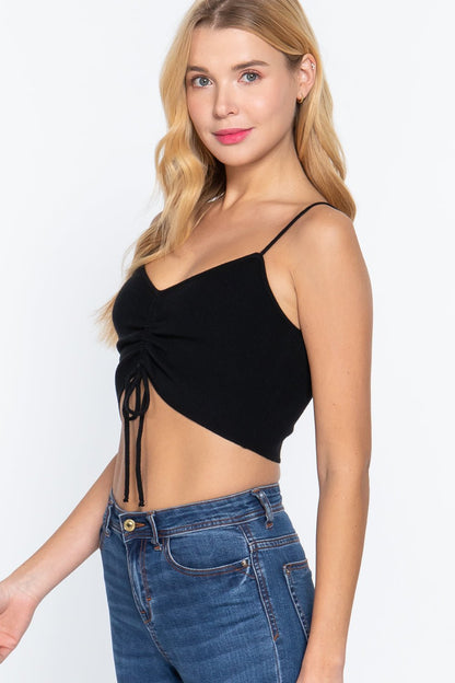 Front Ruched Detail Sweater Knit Crop Cami Top - Cherry Angel