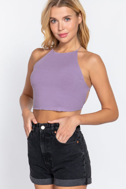 Lace Up Open Cross Back Crop Cami - Cherry Angel